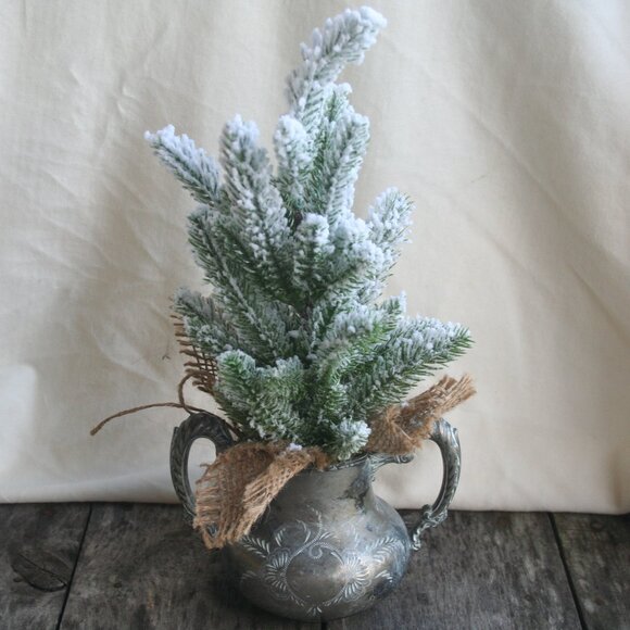 Mini Christmas Tree Pewter Pot Decor Holiday Home Evergreen Cute Rustic Cabin - Picture 13 of 13